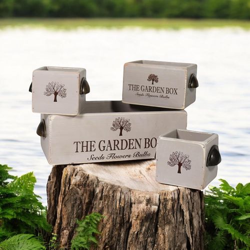 SET 4  RUSTIC GREY WOODEN CRATES