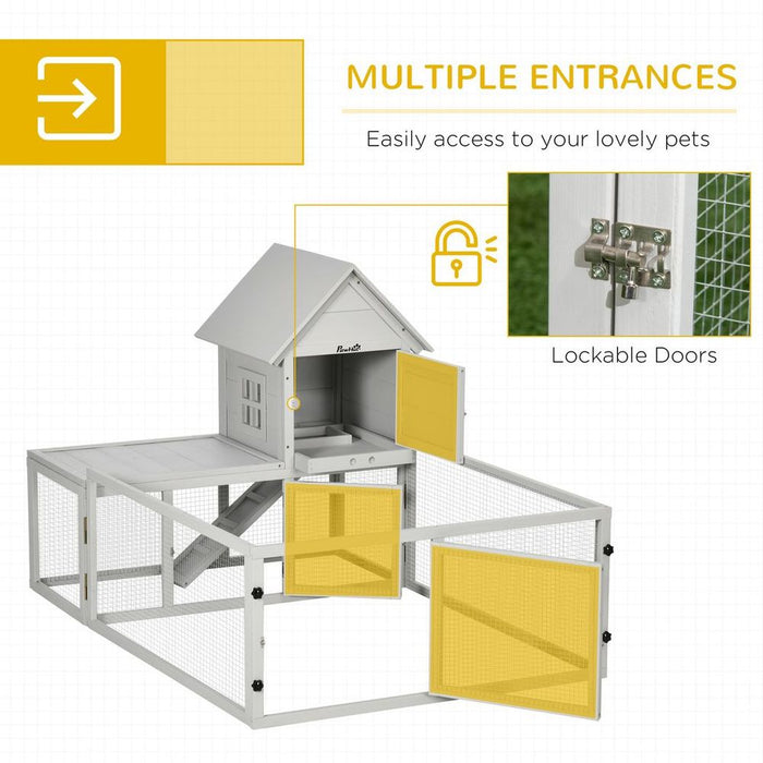 PawHut Rabbit Hutch Guinea Pig Cage w/ Slide-Out Tray, Fenced Area