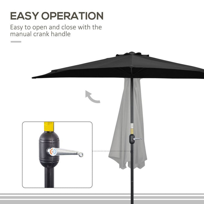 Outsunny 3m Metal Frame Garden Umbrella - Black. Quality Half Round Parasol.