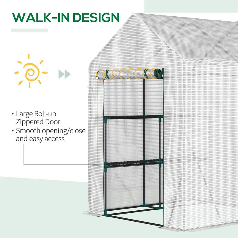 Greenhouse for Outdoor, Gardening 2 Tier Shelf, PE Cover, 143x143x195cm, Green