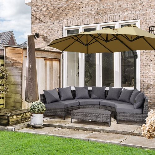 4-Seater Half Moon Shaped Rattan Outdoor Garden Furniture Set Grey