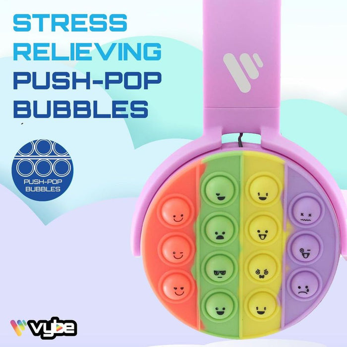 Vybe Stress Buster Push-Pop Fidget - Wireless Kids Headset - Purple