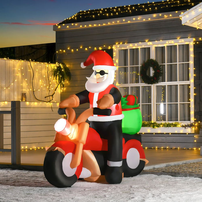 HOMCOM 5.5ft Light-Up Inflatable Santa Claus Riding a Bike Decoration for Lawn