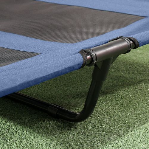 PawHut 122cm Elevated Dog Bed Cooling Raised Pet Cot UV Protection Canopy Blue