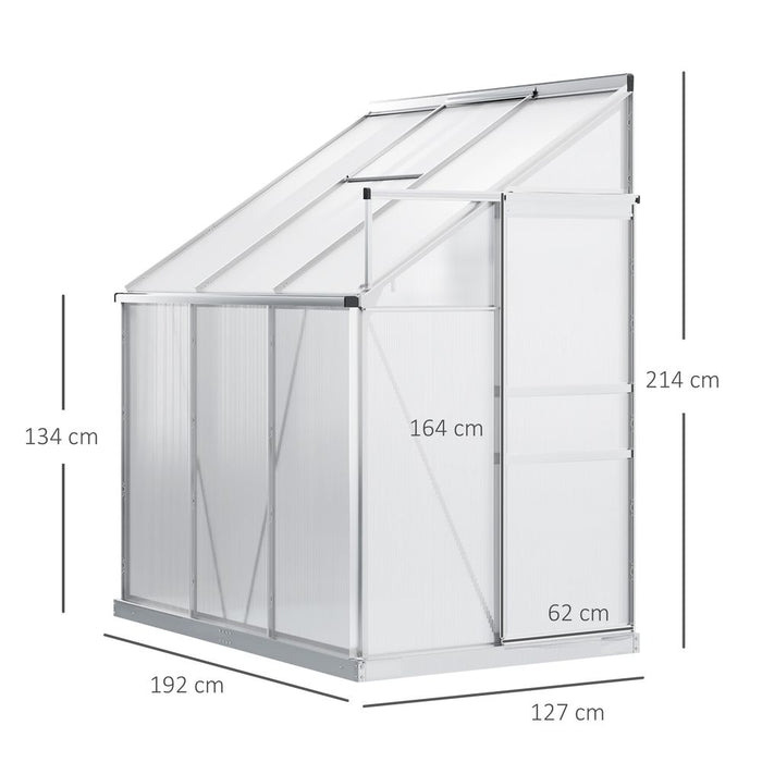 6 x 4ft Polycarbonate Greenhouse Aluminum Roof Vent, Rain Gutter Sliding Door,