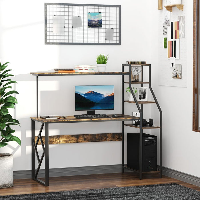 Rustic Industrial Computer Desk 6 Tier Storage - High Quality - Buy Now!