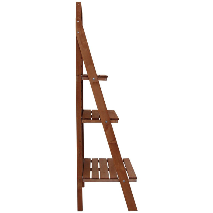 Outsunny Fir Wood 3-Tier Outdoor Plant Ladder Stand - Burnt Orange Tone