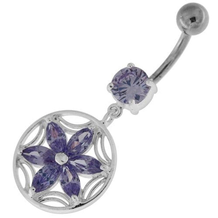 Sterling Silver Dazzling Flower Filigree Navel Bar