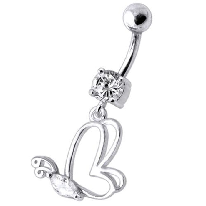 Silver Jeweled Butterfly Dangling With SS Banana bar Navel Body Jewelry Ring