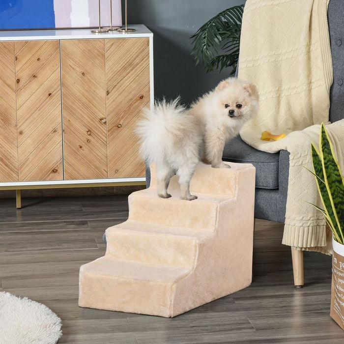 Premium Portable Dog Stairs - Washable Plush Cover - Beige