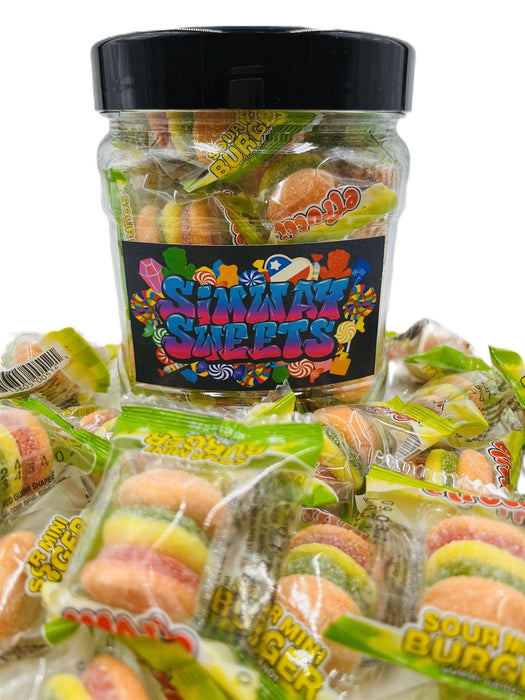 Efrutti Sour Burger Jar - Sour Sugar Coated Fruit Flavour Gummi Burgers - Imported USA - Date Assured Stock - 400g - Reusable Jar