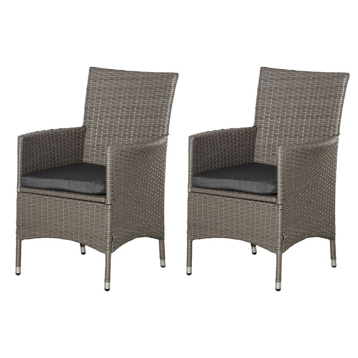 2 Seater Outdoor Rattan Armchair Dining Chair Garden Armrests Cushions Grey