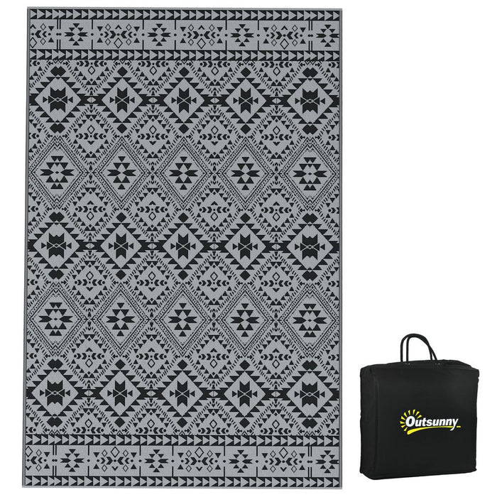 Outsunny Reversible Waterproof Outdoor Rug, 182 x 274cm | Black | Carry Bag