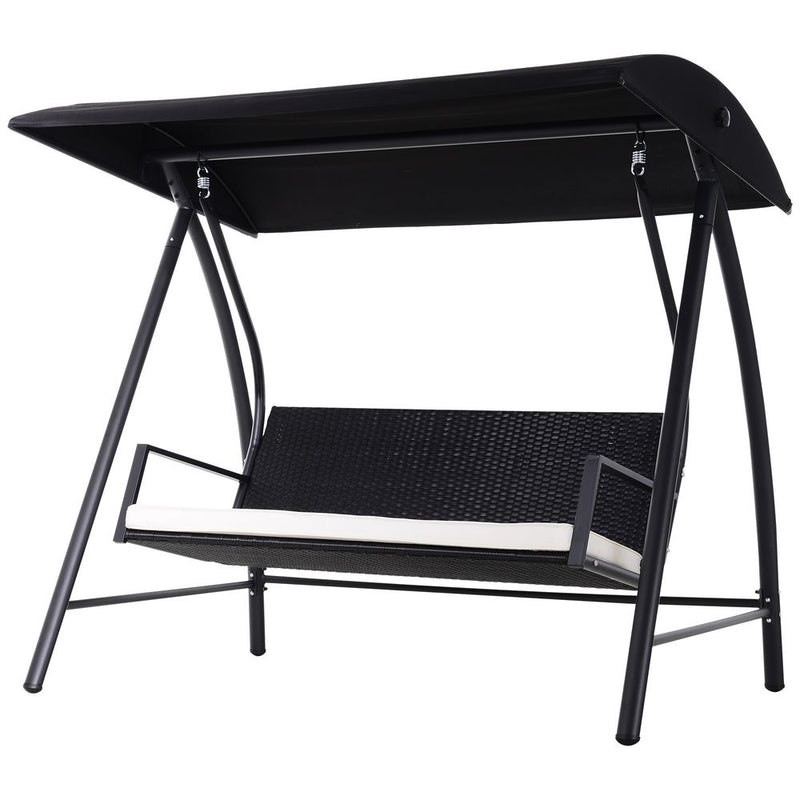 Luxury 3-Seater Rattan Garden Swing Chair in Black - Weatherproof, UV Resistant, Adjustable Sunroof - High Quality & Easy Assembly