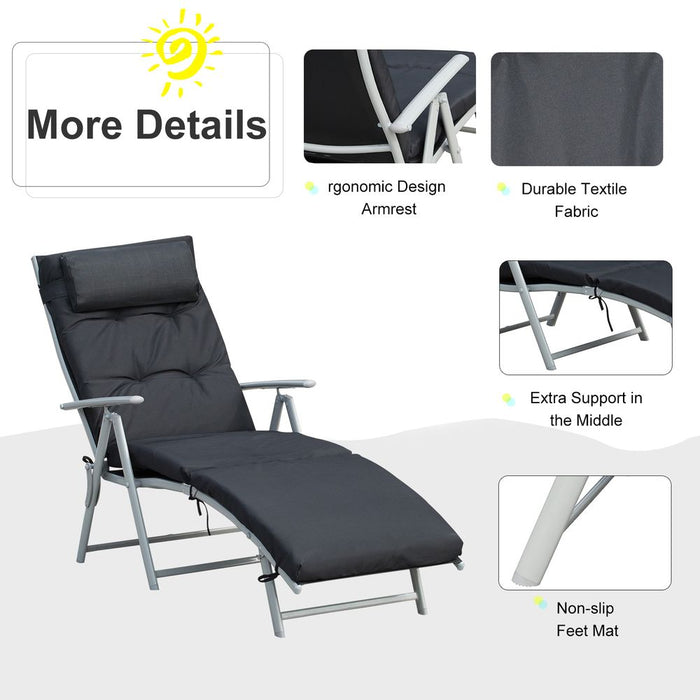 Premium Steel Outdoor Garden Sun Lounger w/ Pillow - Black