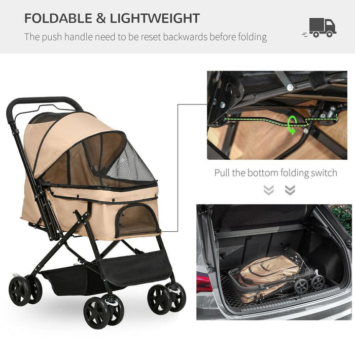 Ultimate Trendy Pet Stroller - Foldable Travel Carriage with Reversible Handle - High-Quality & Stylish - Ideal for Cats & Small Dogs