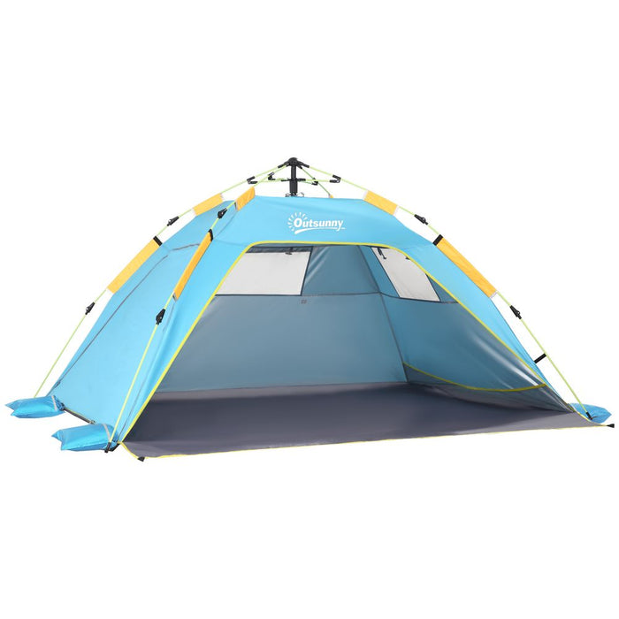 Outsunny 2 Man Pop-up Beach Tent Shade Shelter Hut - Light Blue