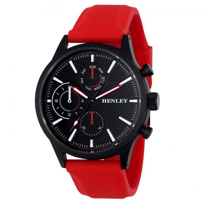 Henley Men's Multi Eye Black Dial Sports Watch with Red Silicone Strap H02222.10