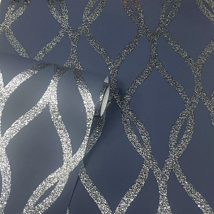 Premium Quality Sequin Trellis Navy/Silver - Professional Seller