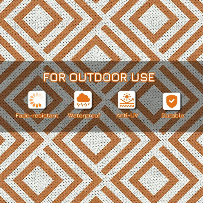 Reversible Outdoor Rug 182x274cm + Carry Bag for Camping, Beach, RV - Waterproof Brown