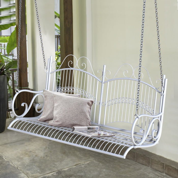 Premium Metal Outdoor Swing Bench | 2-Seater | White | High-Quality Craftsmanship