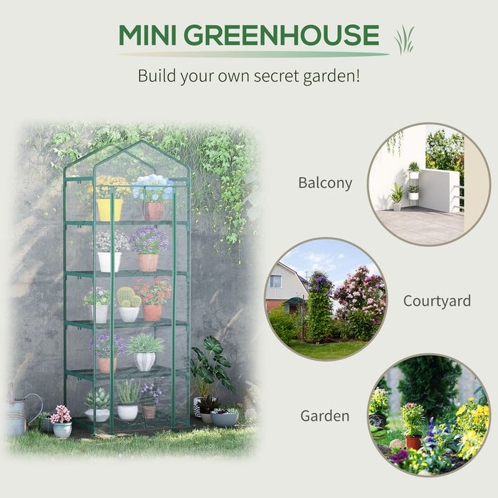 5 Tier Greenhouse OutdoorPortable Shed Metal Frame Transparent 69x49x193cm