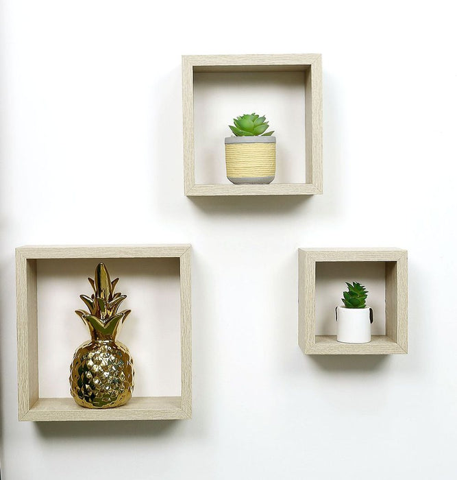 Premium 3 Cube Oak Floating Wall Shelf - High-Quality & Stylish Storage Solution