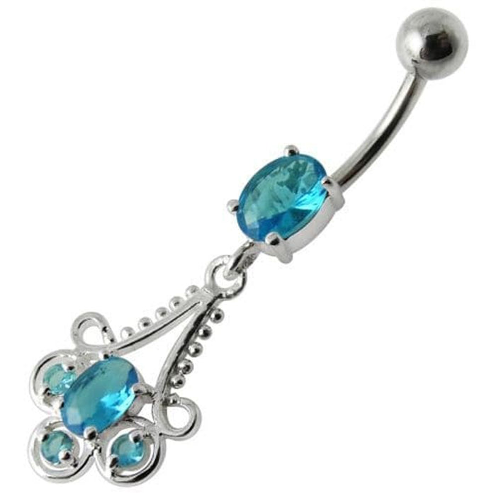 Fancy  Stone Jeweled Dangling  Bar Belly Ring