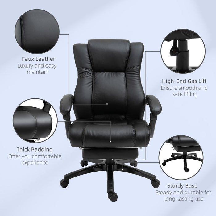 Vinsetto Executive Office Chair, PU Leather High Back Desk Chair with Height Adjustable, Reclining Swivel Computer Chair for Home, Black