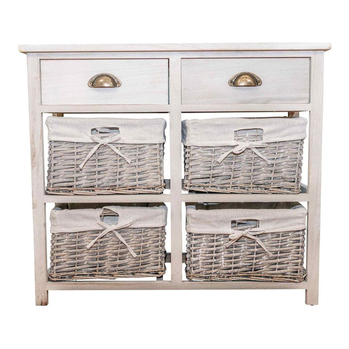 Grey Wood Grain Cabinet | 2 Drawers & 4 Baskets | W74cm x D29.1cm x H64cm