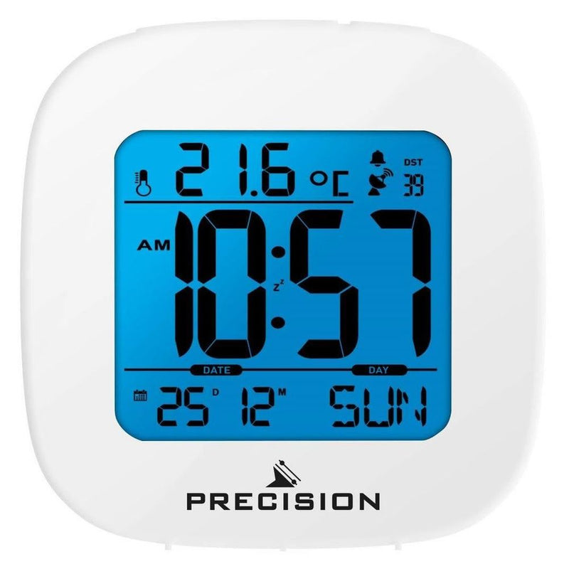 Premium White Radio Controlled LCD Alarm Clock - Precision & Quality
