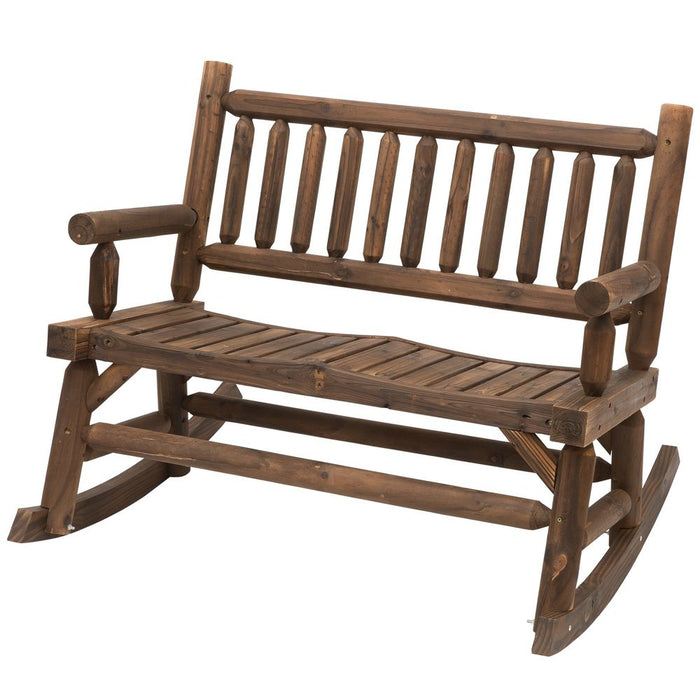 Rustic 2-Seater Rocking Bench - Wood Frame, Curved, Dark Stain, Brown