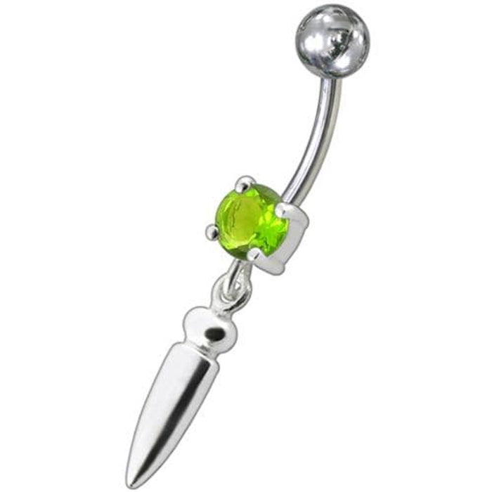 Silver bullet with Single Stone Fancy Jeweled Dangling Belly Ring