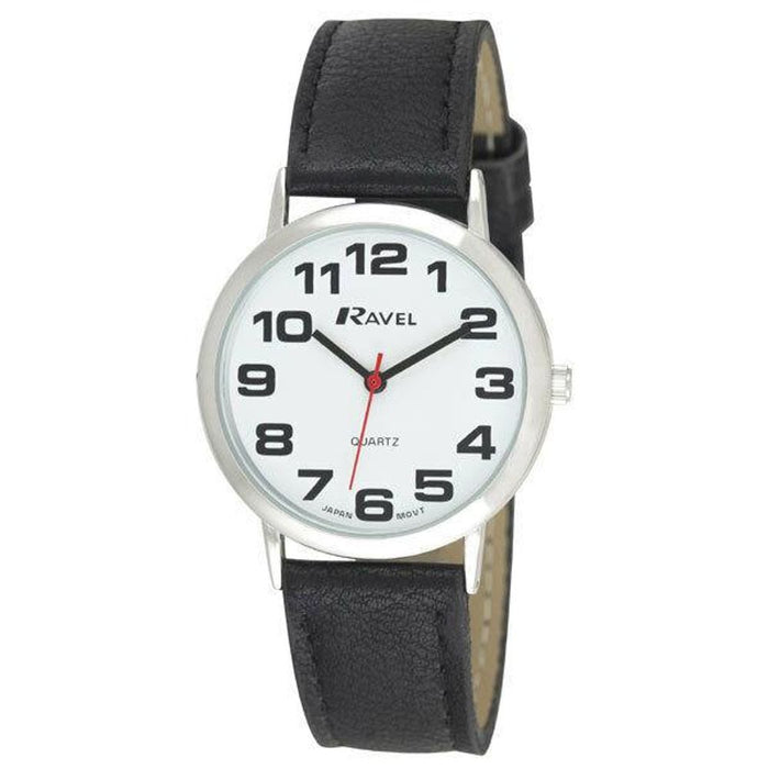 Ravel Mens White Dial Black Leather Strap Watch - High Quality, Easy Read, Stylish Design