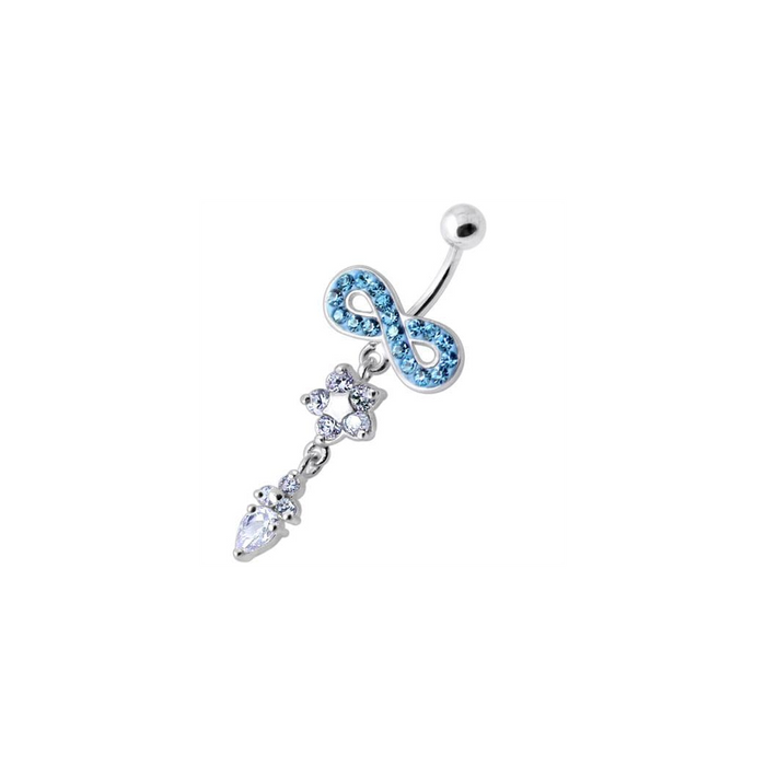 Jeweled Infinity Flower Dangling Navel belly bar