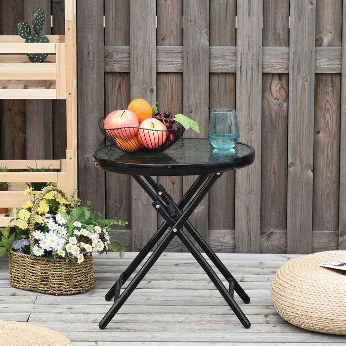 Folding Garden Table - Round Foldable Table - Safety Buckle - Black