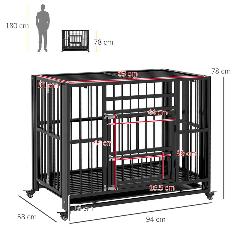 PawHut 37" Foldable Dog Crate: Heavy Duty, Locks, Removable Tray, Wheels