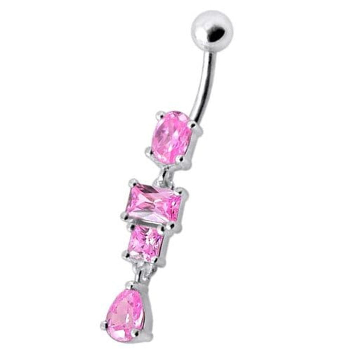 Fancy Studded Dangling Body Jewelry Curved Belly Ring