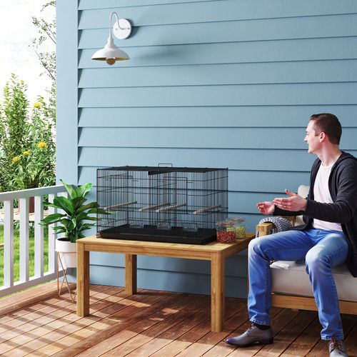 PawHut Bird Cage with Divider, 4 Wooden Perches, Slide Out Tray, Black