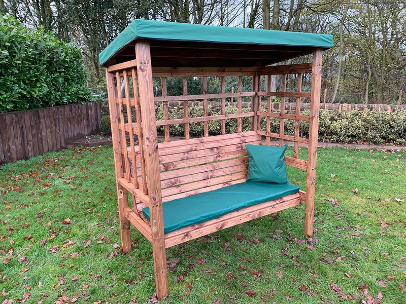Premium Bramham Three Seat Arbour - Green/Grey/Burgundy - Waterproof & Hand-Finished - Made in Britain - 10-year Rot Free Guarantee