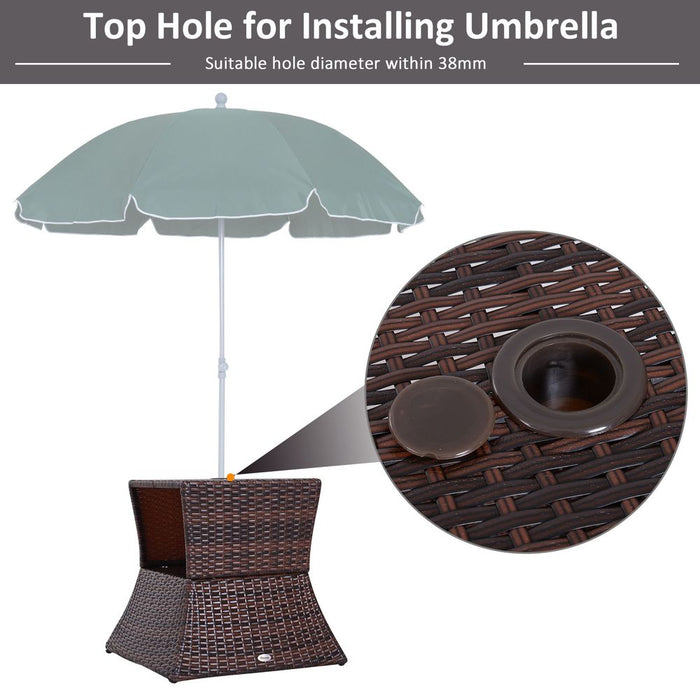 Outsunny Rattan Wicker Coffee Table w/ Umbrella Hole Storage Space - Brown