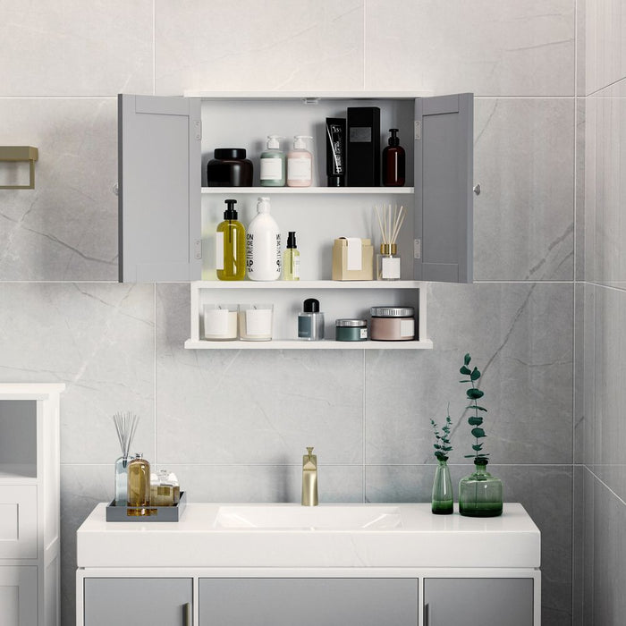 Stylish Grey Wall-Mounted Mirror Cabinet with Double Mirrored Doors - High-Quality & Space-Saving