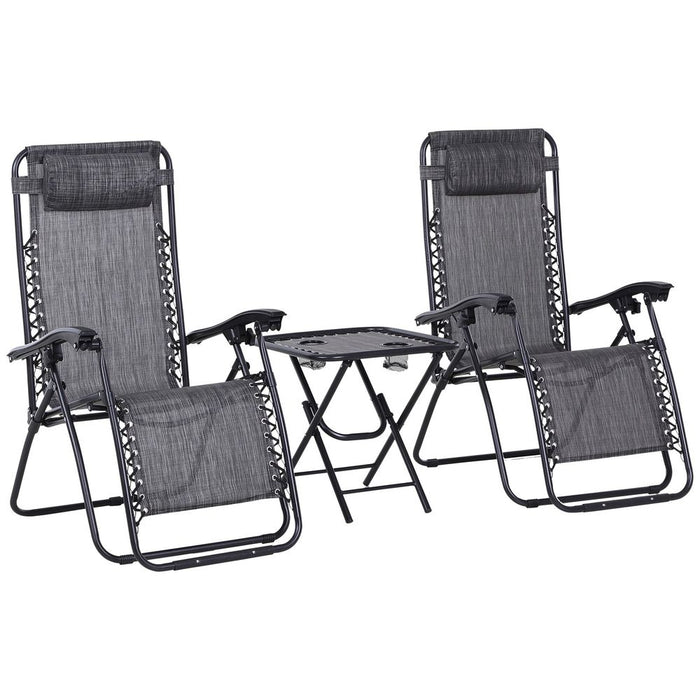 Sun Lounger Table Set - Zero Gravity Chairs, Cup Holders, Outsunny