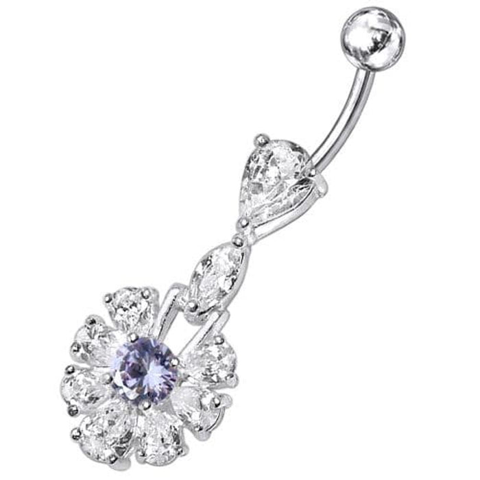 Fancy White Stone Jeweled  Stone Centered Dangling Belly Ring