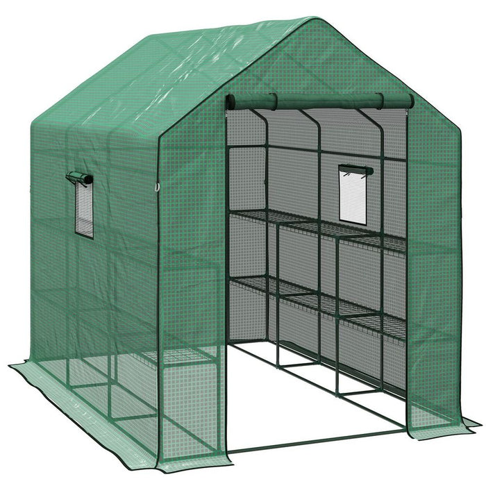 Outsunny Walk-in Outdoor Green House with Door and Mesh Windows, Green