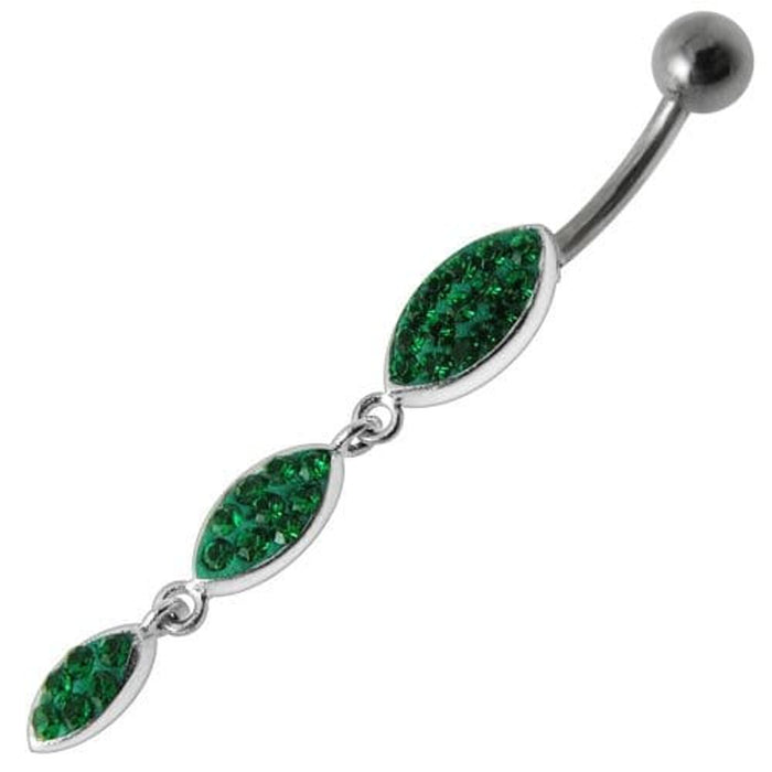 Silver Fancy Stones Jeweled Dangling  SS Bar Navel Ring