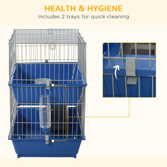 Spacious 2-Tier Small Animal Cage w/ Accessories - Perfect for Rabbits, Ferrets, and Chinchillas!