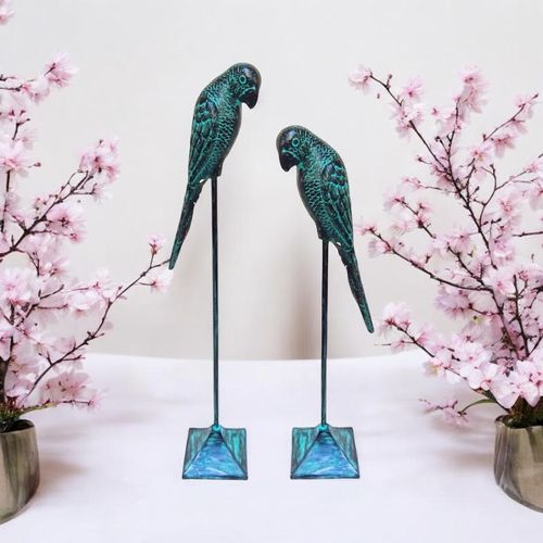86/73CM SET 2 BROWN CAST IRON PARROTS