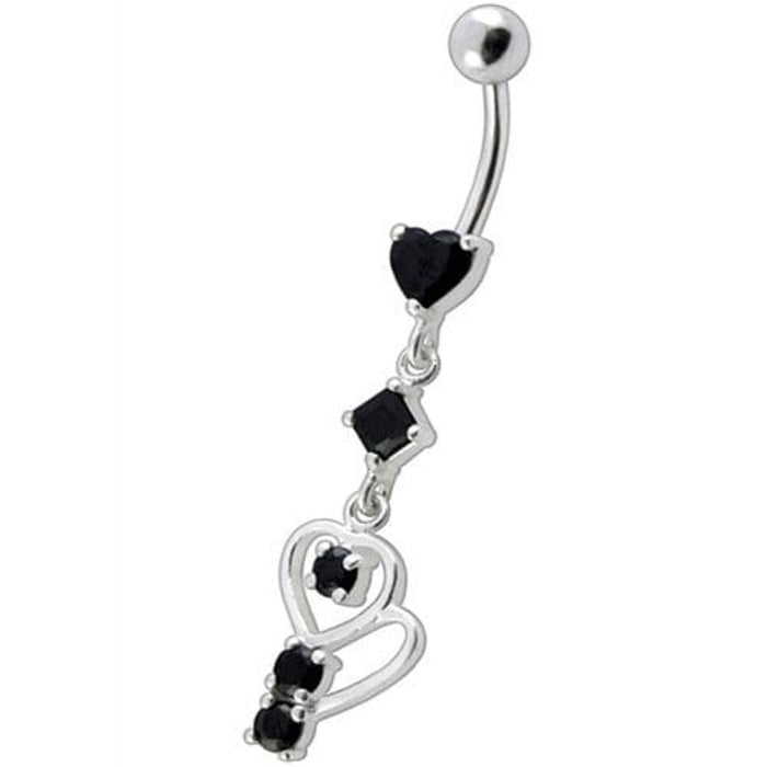 Fancy Heart Shape Jeweled Small Dangling Heart Banana Bar Belly Ring