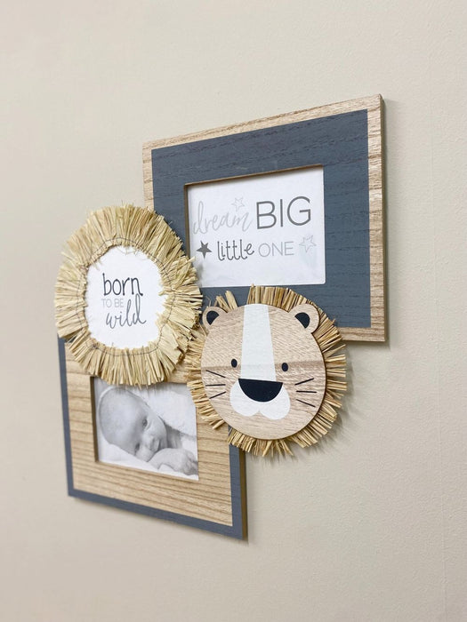 Wild Lion Double Photo Frame - Born to Be Wild - High Quality, Unique Design - Perfect for Any Nursery or Child's Bedroom